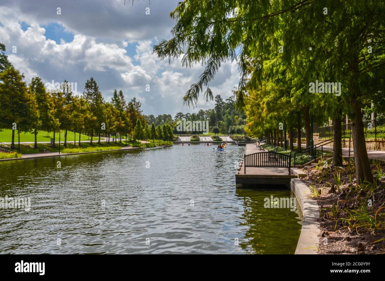 Lake Woodlands Waterway at The Woodlands, Texas, USA. August 2020 Stock