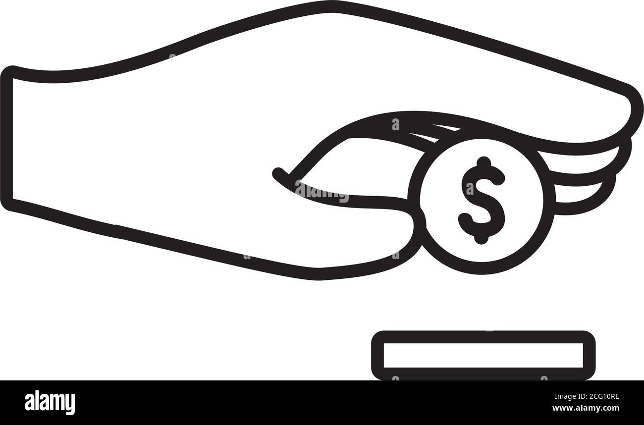 hand holding a coin icon over white background, line style, vector ...