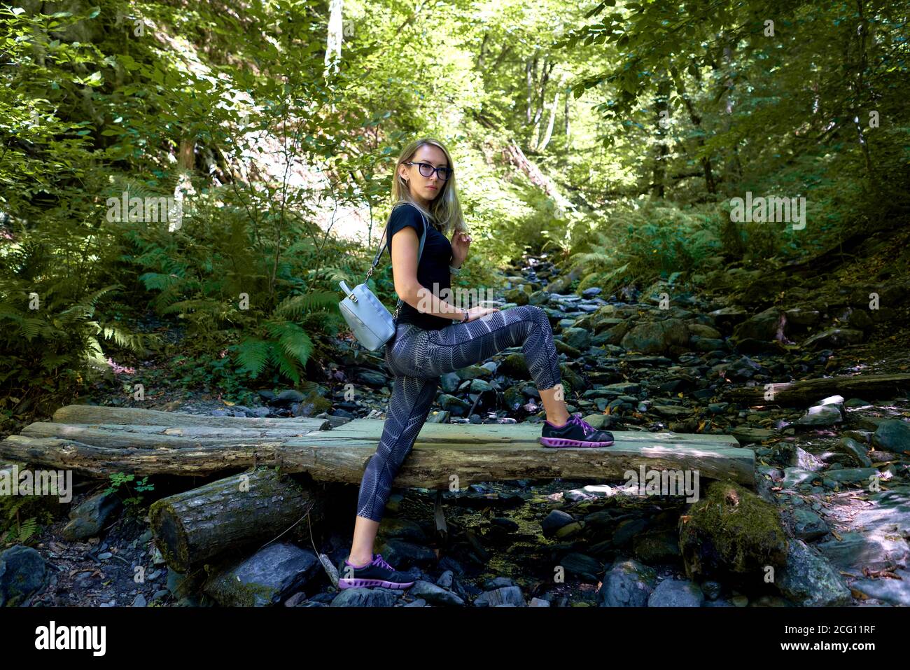 beautiful girl in a mountain forest Stock Photo - Alamy