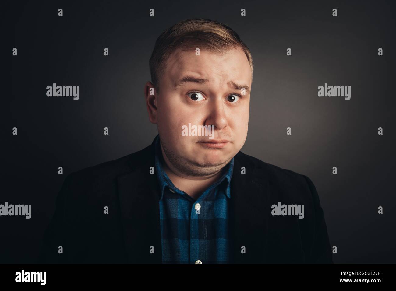 confident caucasian fat man looking at camera Stock Photo