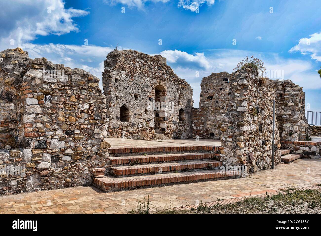 Ruins of the Norman castle Castelmola Sicily Stock Photo