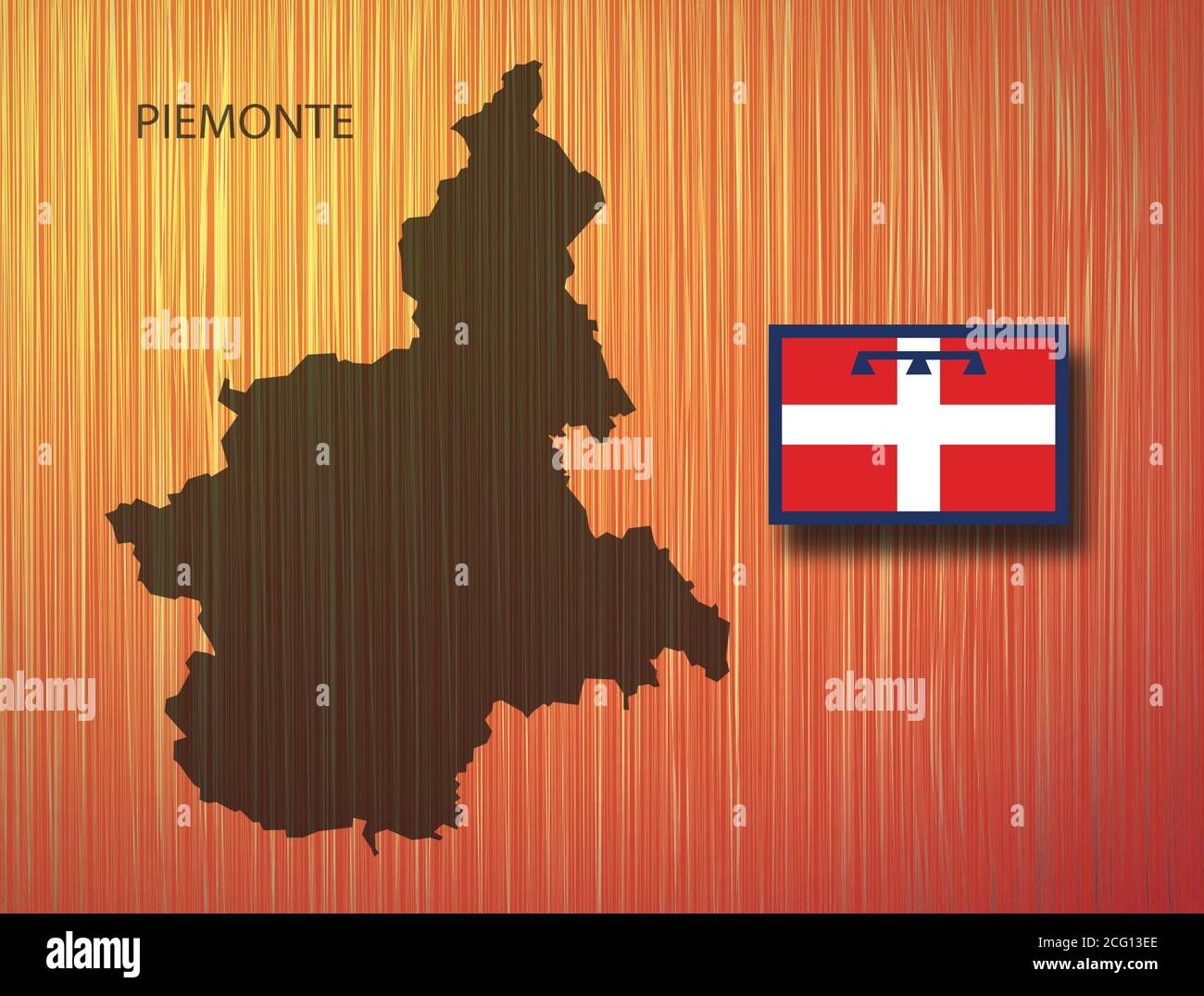 Map and flag of Piedmont (Piemonte), region of Italy, on a wooden background, 3D illustration Stock Photo