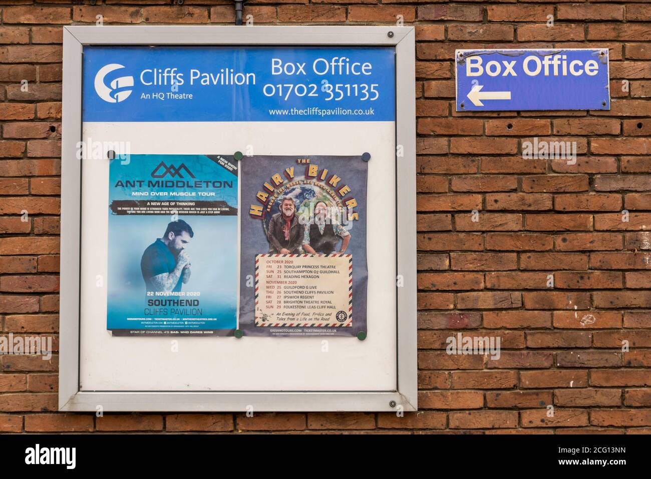 Cliffs Pavilion box office sign, with advertising for events