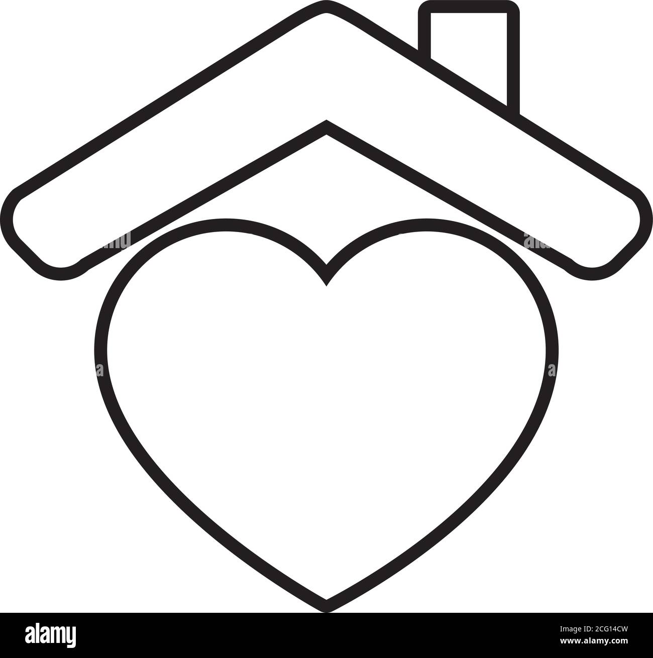 heart with house roof icon over white background, line style, vector ...