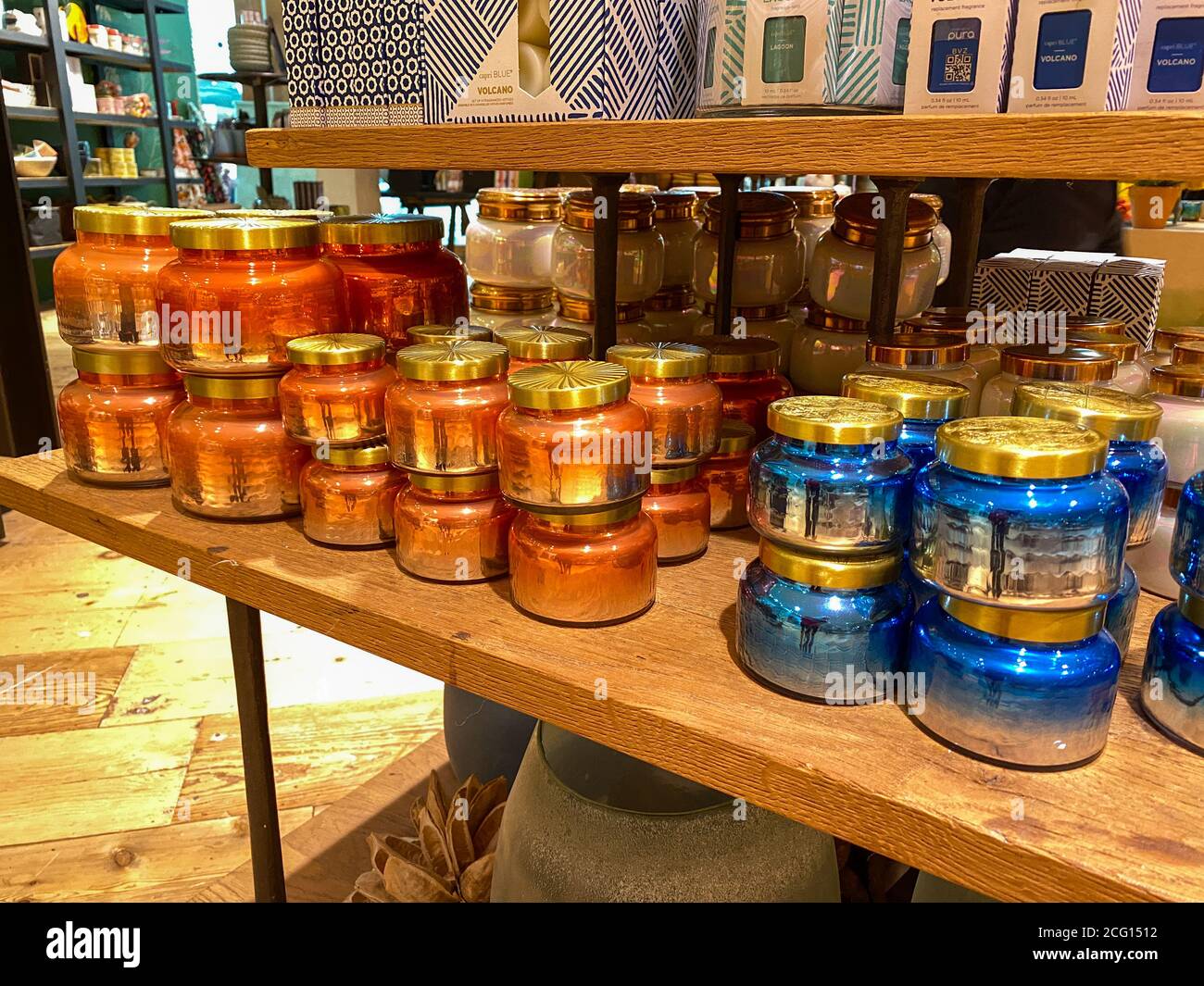 Orlando, FL/USA 7/4/20 Stacks of colorful jar candles for sale at a