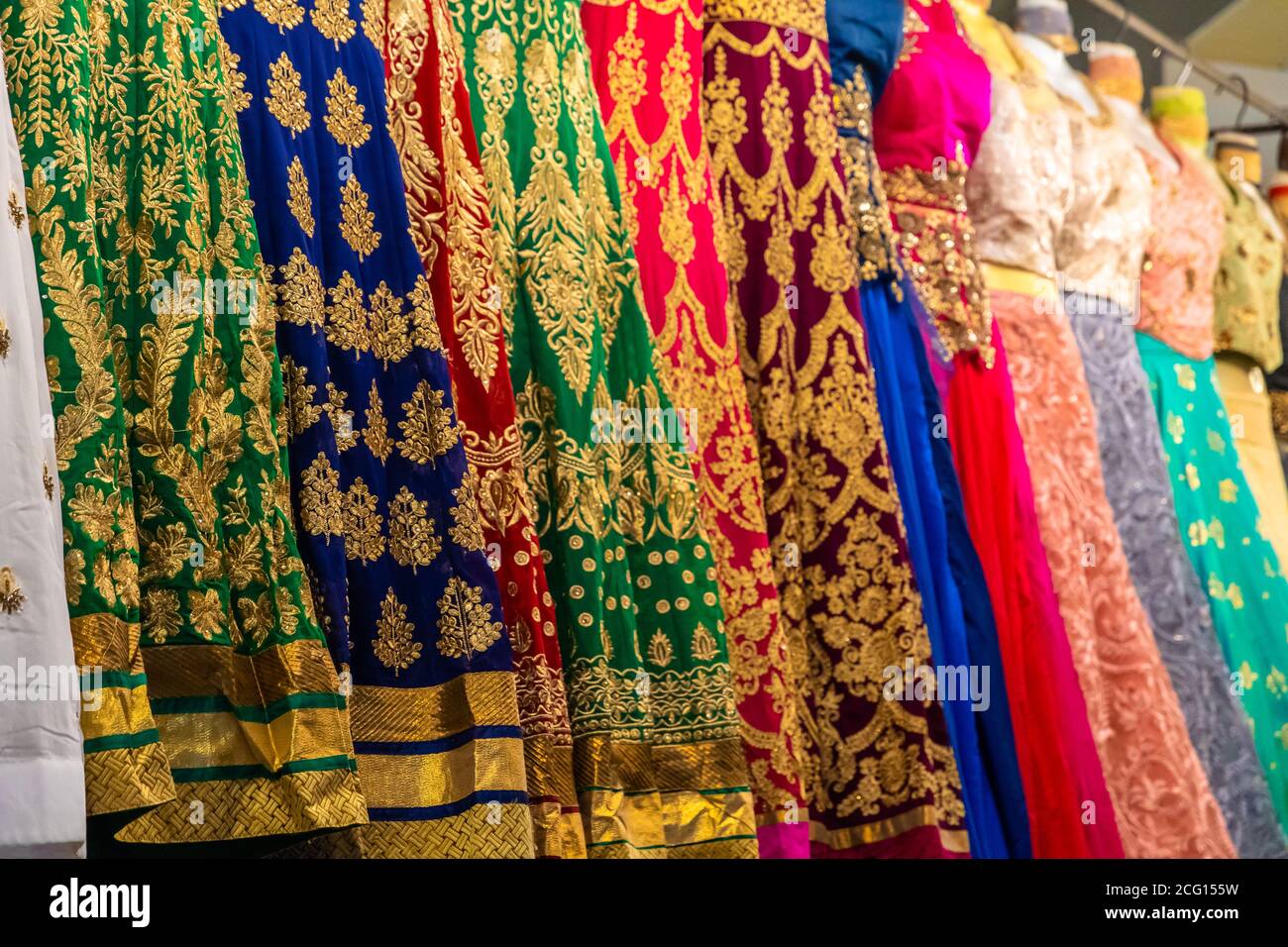 Close up of colourful and decorated Indian dresses Stock Photo