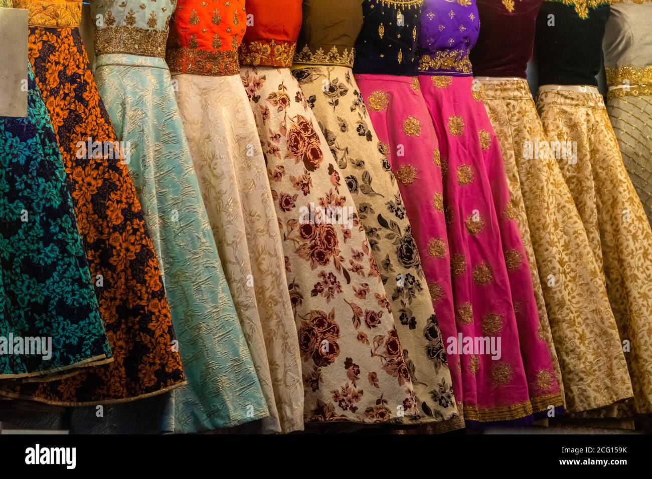 Close up of colourful and decorated Indian dresses Stock Photo