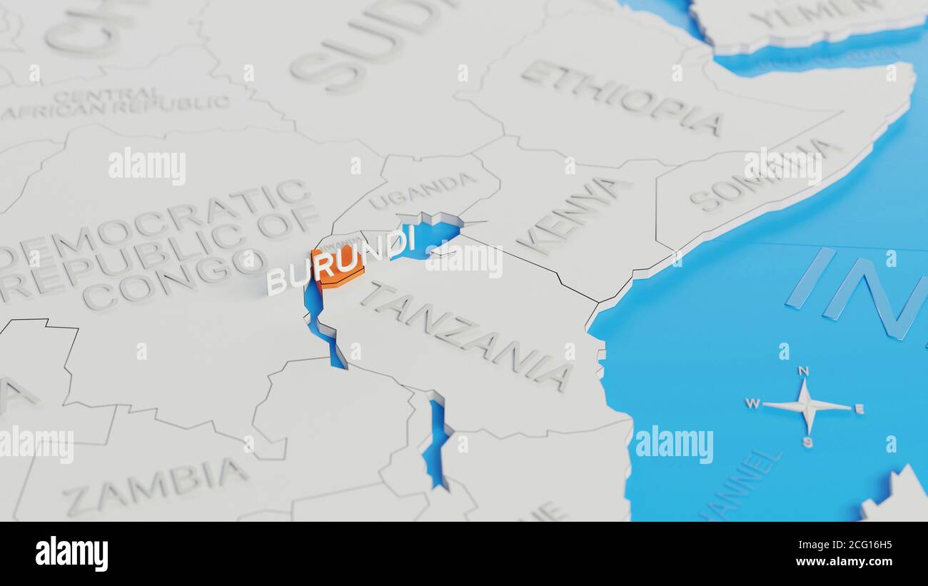 Burundi Highlighted On A White Simplified 3D World Map Digital 3D Burundi Highlighted On A White Simplified 3d World Map Digital 3d Render 2CG16H5 
