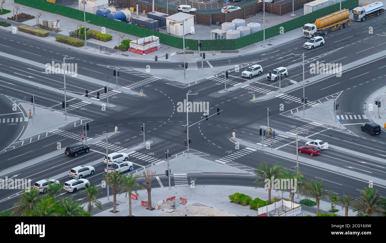 aerial view of street intersection in  Lusail city Stock Photo