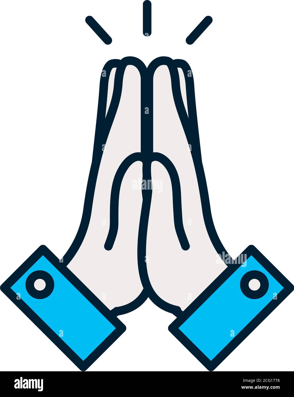 praying hands icon over white background, line and fill style, vector illustration Stock Vector