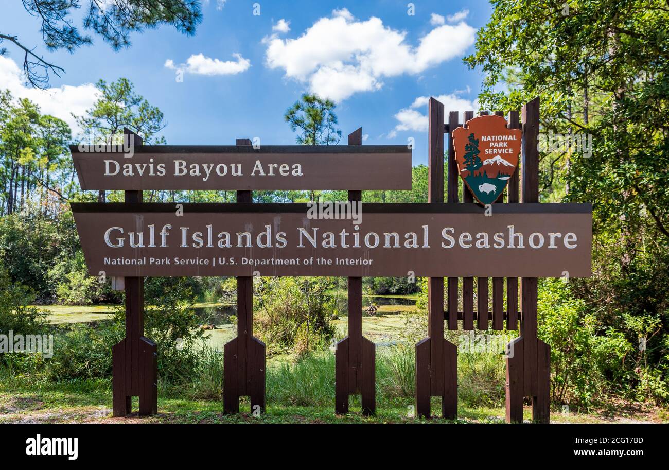 Davis Bayou, Gulf Islands National Seashore sign near Ocean Springs