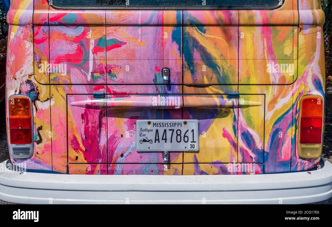 Volkswagen Vw Painted Bus With Mississippi Antique Car Tag At Walter Anderson Museum Of Art Ocean Springs Mississippi Stock Photo Alamy