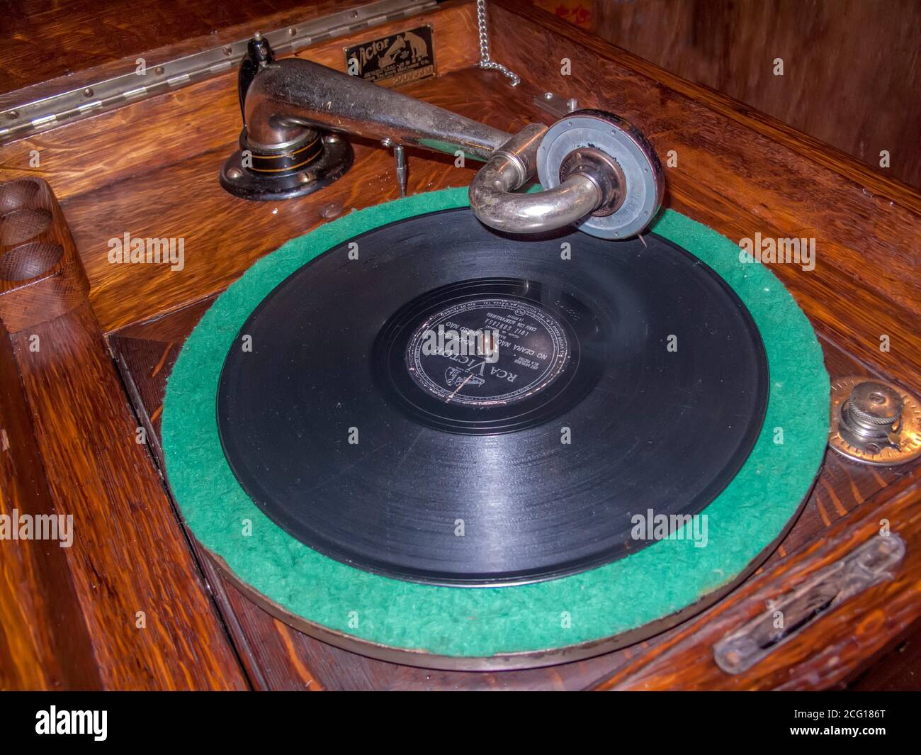 Vintage vinyl record and record player Stock Photo