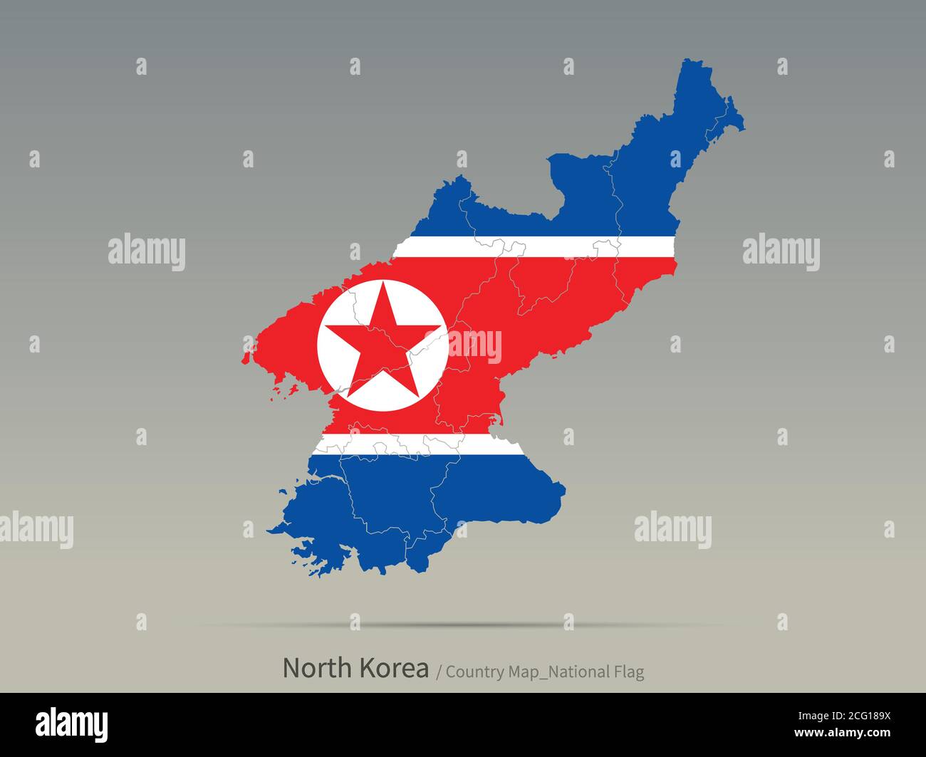 North Korea Flag Isolated on Map. Asian countries map and flag. Stock Vector