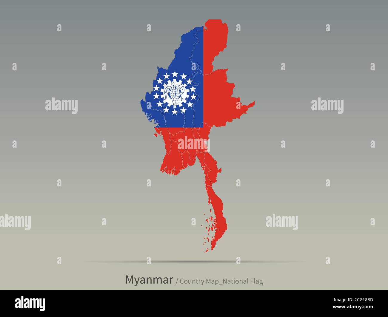 Myanmar Flag Isolated on Map. Asian countries map and flag. Stock Vector