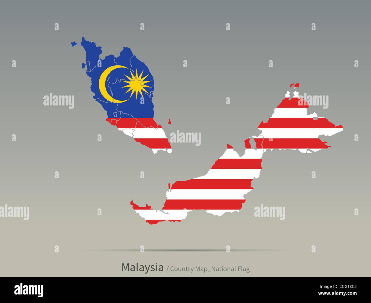 Malaysia Flag Isolated on Map. Asian countries map and flag. Stock Vector
