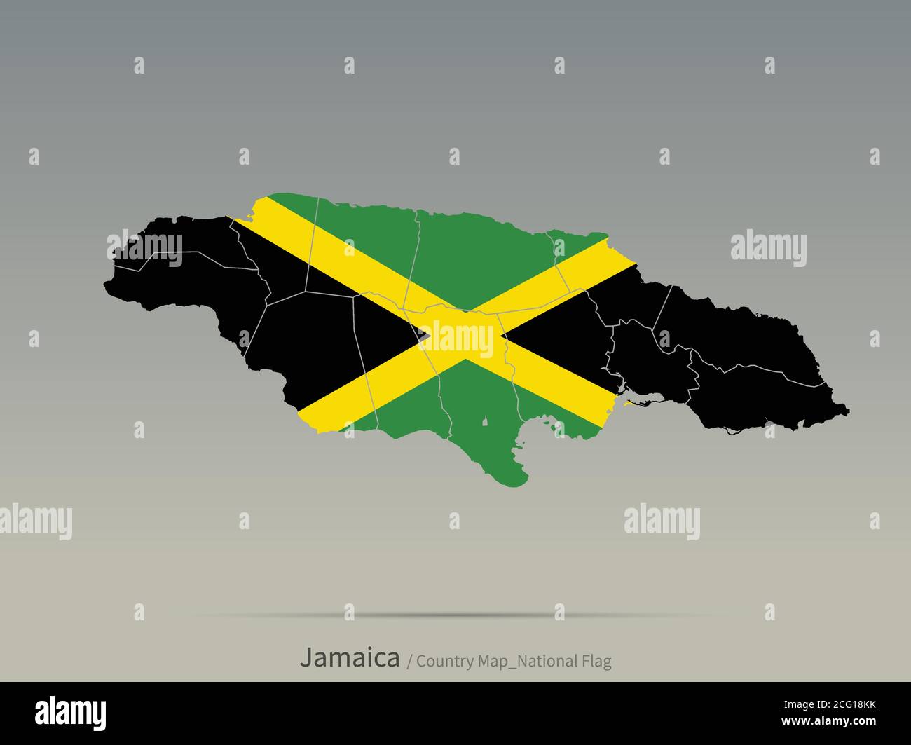 Jamaica Flag Isolated on Map. Central american countries map and flag