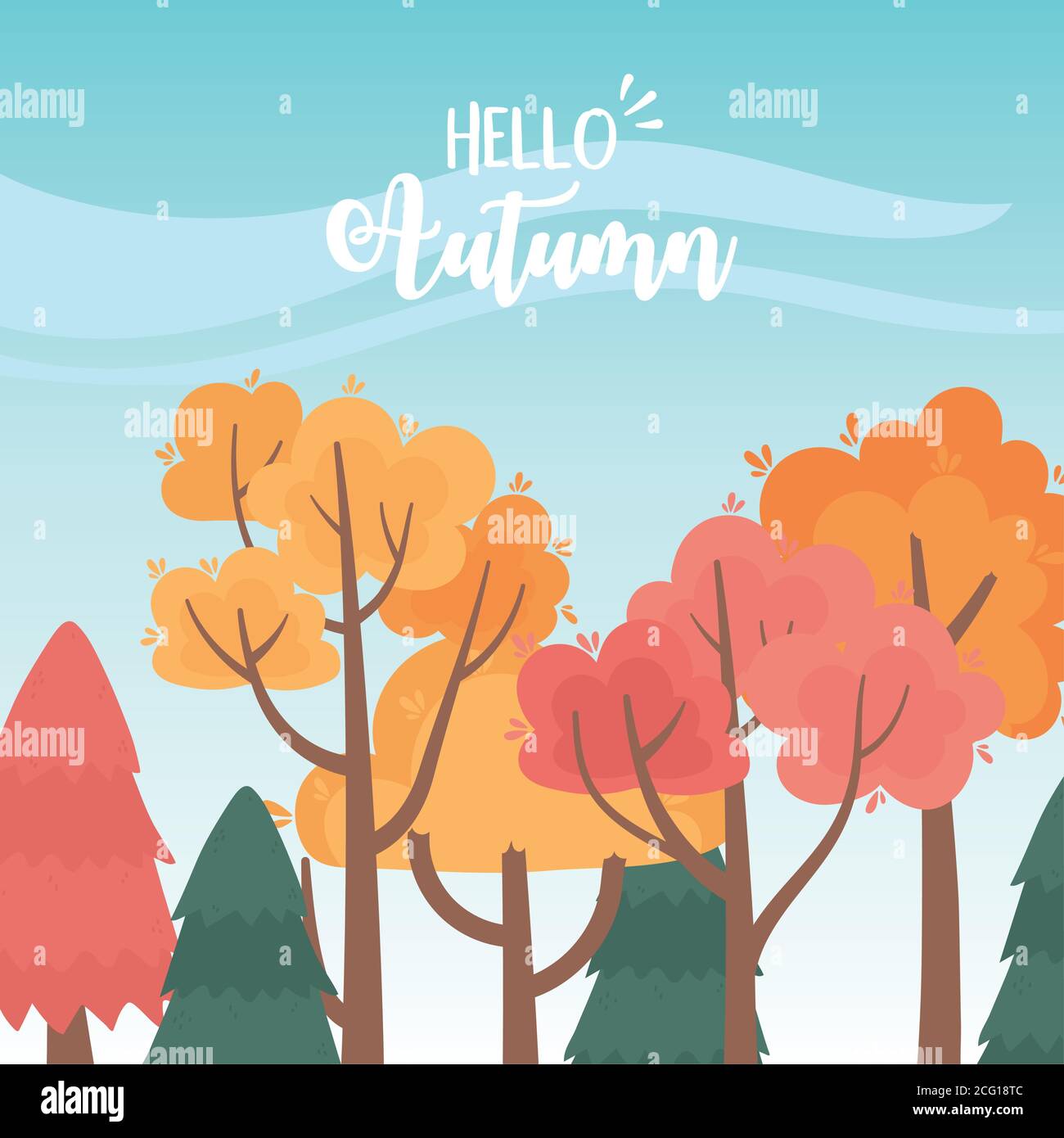 landscape in autumn nature scene, forest trees countryside vector ...