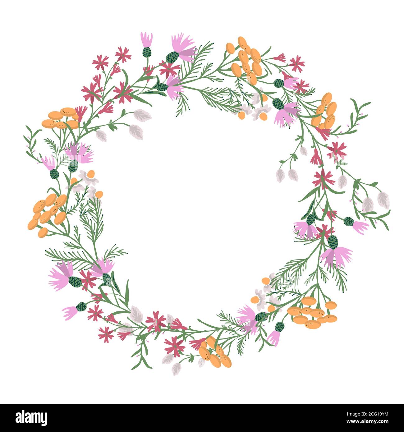 Vector decorative wreath with wild flowers Stock Vector Image & Art - Alamy