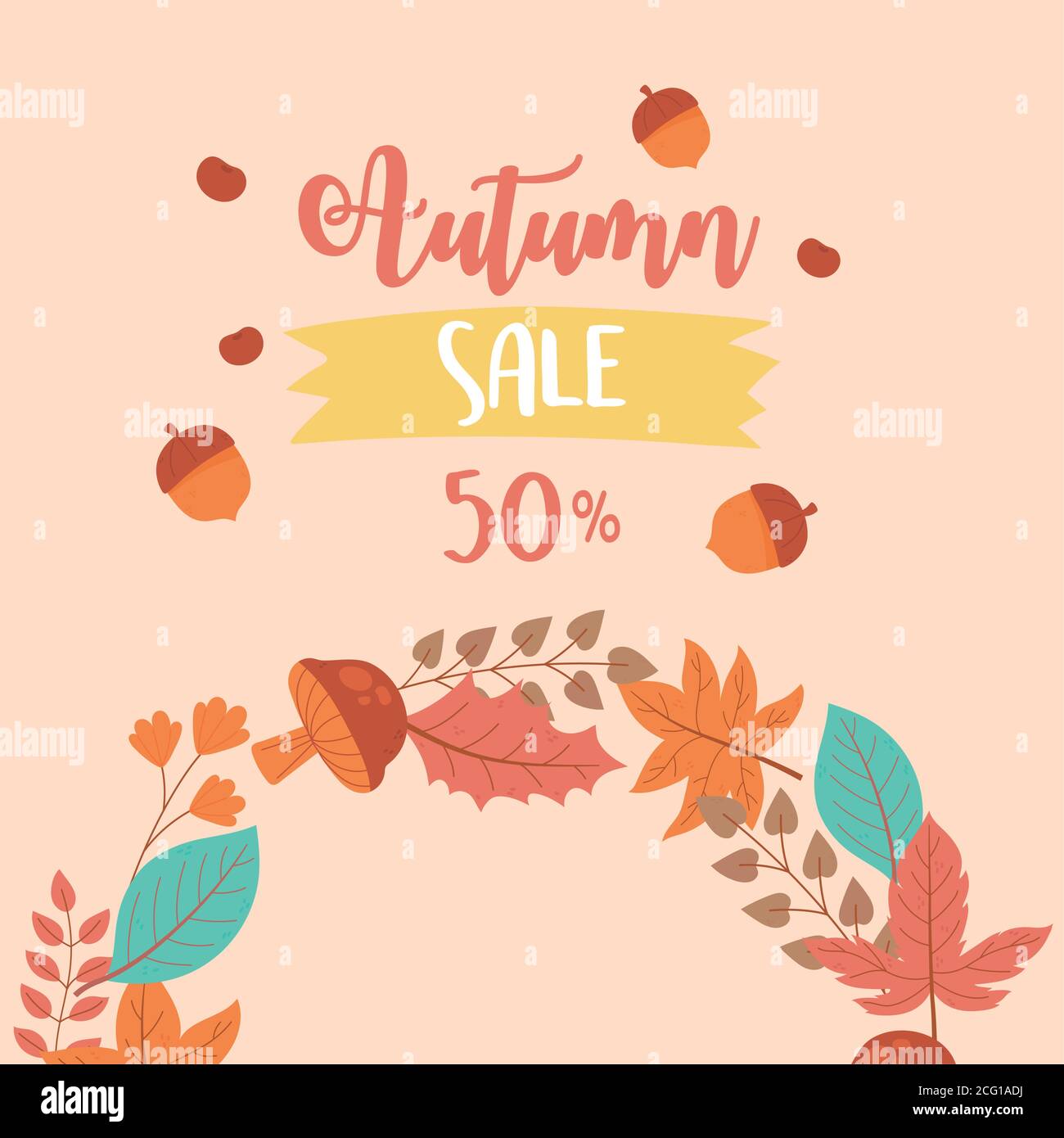 autumn sale, fall leaves and advertising discount text vector ...