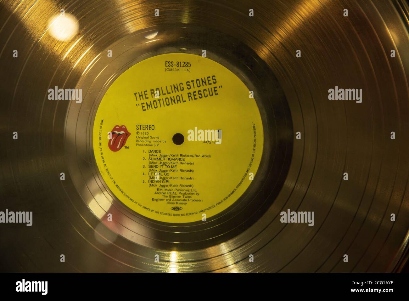 Beverly Hills, USA. 08th Sep, 2020. Bill Wyman and his Rolling Stones archives will be auctioned at JulienÕs Auctions. Included are many personal items he has collected during his long career and with the Rolling Stones and as a solo artist. Rolling Stones 'Emotional Rescue' gold record. 9/8/2020 Beverly Hill, CA USA (Photo by Ted Soqui/SIPA) Credit: Sipa USA/Alamy Live News Stock Photo