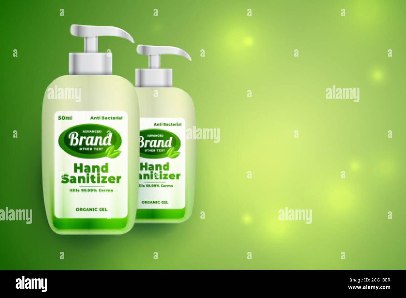 hand sanitizer green bottle concept mockup background Stock Vector