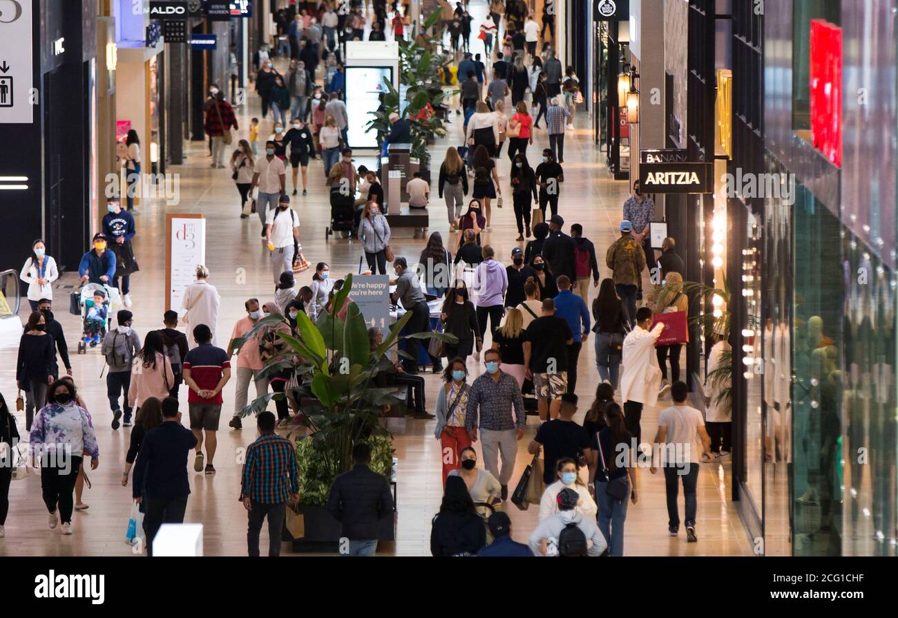 Toronto, Canada. 8th Sep, 2020. People are seen at Yorkdale Shopping Center in Toronto, Ontario, Canada, on Sept. 8, 2020. Early Tuesday, Ontario announced a 'pause' of four weeks on any further loosening of public health measures in the province. Credit: Zou Zheng/Xinhua/Alamy Live News Stock Photo