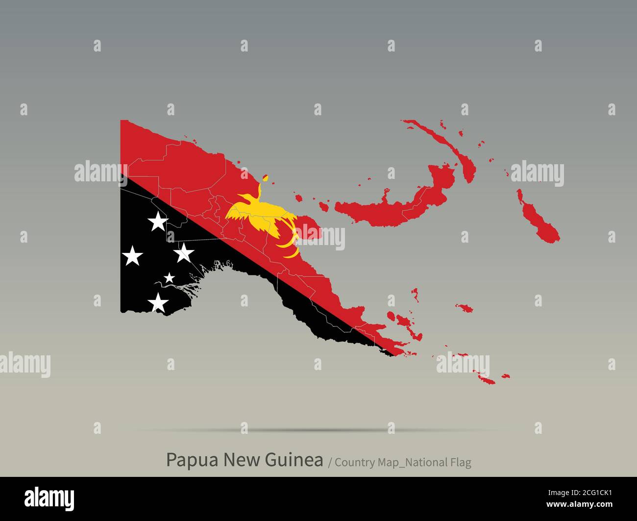 Papua new guinea Flag Isolated on Map. South Pacific countries map and flag. Stock Vector