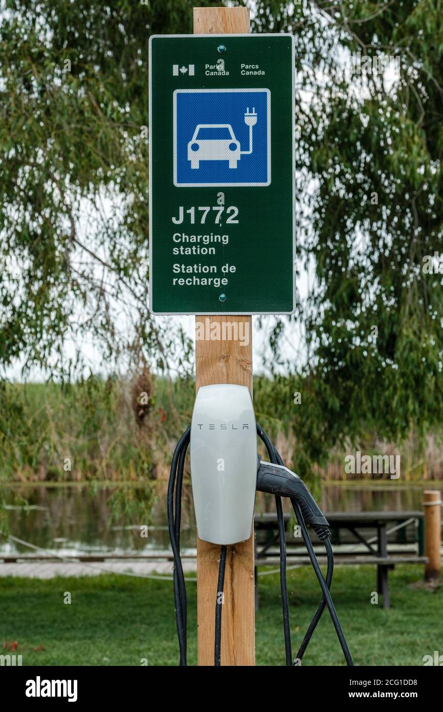 Parks Canada Tesla charging station at Point Pelee National Park