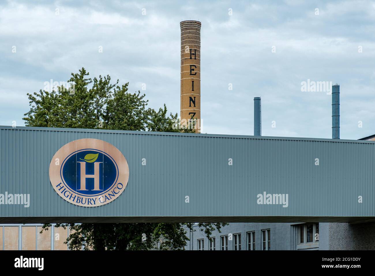 Former H. J. Heinz food processing plant smokestack, now owned by Highbury Canco in Leamington, Ontario, Canada Stock Photo