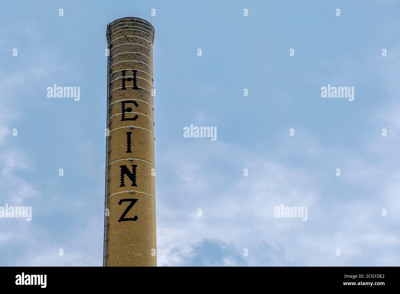 Former H. J. Heinz food processing plant smokestack, now owned by Highbury Canco in Leamington, Ontario, Canada Stock Photo