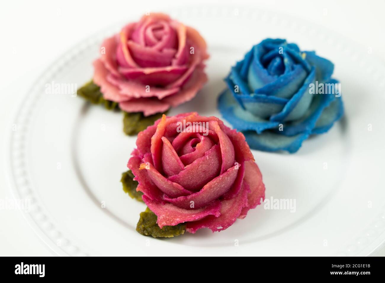 Blue and red rose flower mooncake Stock Photo