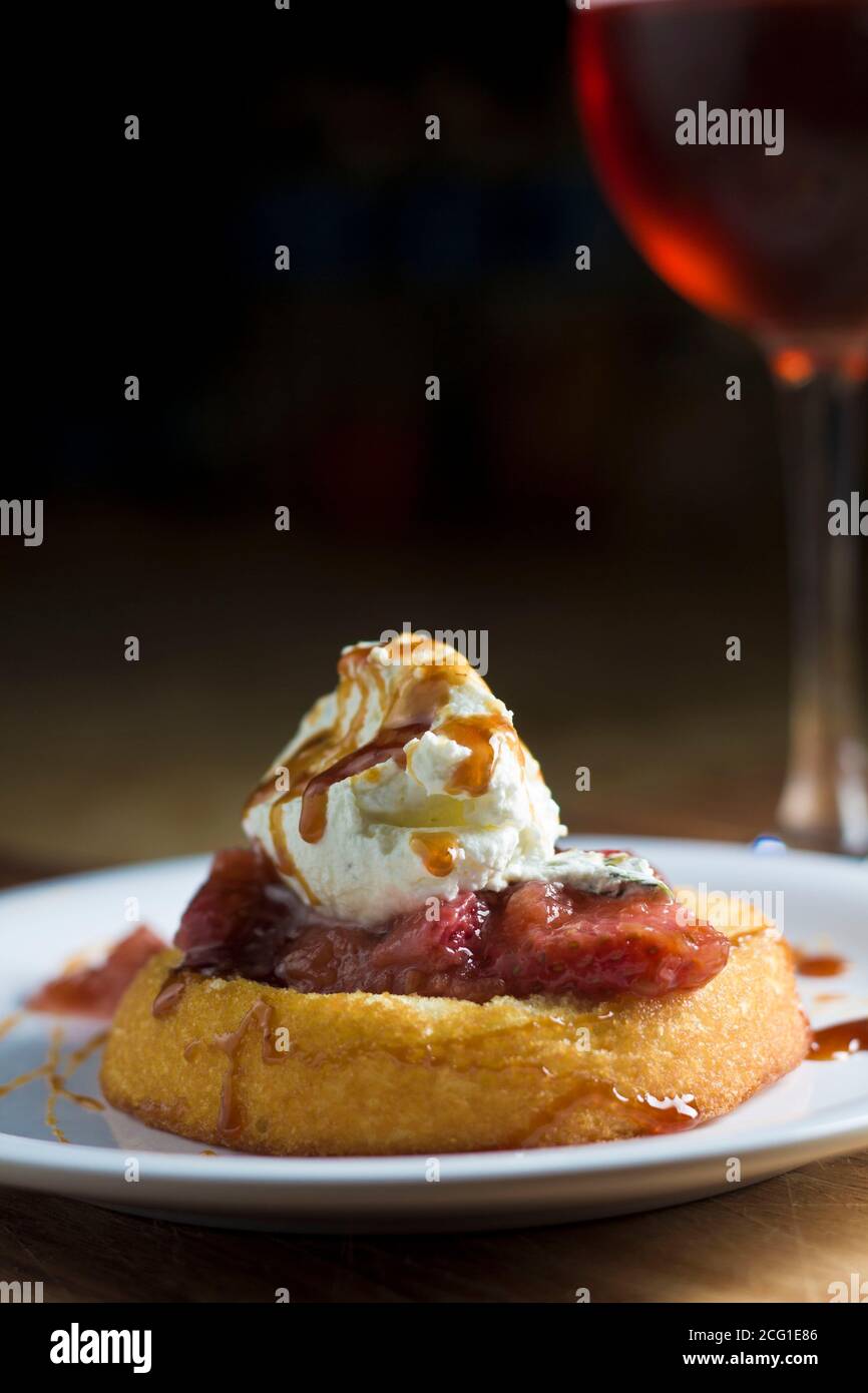Strawberry Shortcake dessert with wine. High quality photo Stock Photo