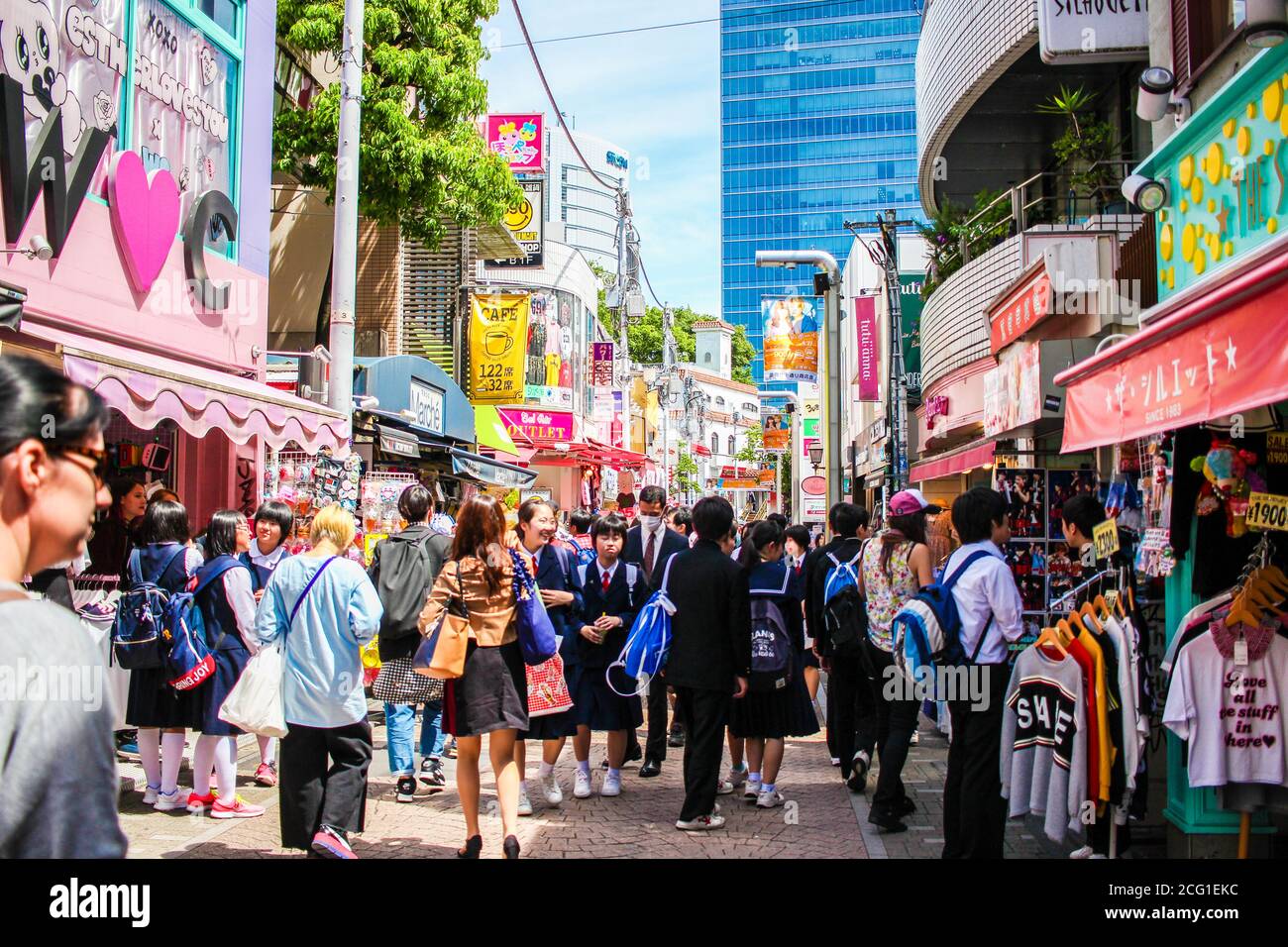 Tokyo, Japan - April 2018: Crowds shopping on Takeshita street in Harajuku, Tokyo Stock Photo