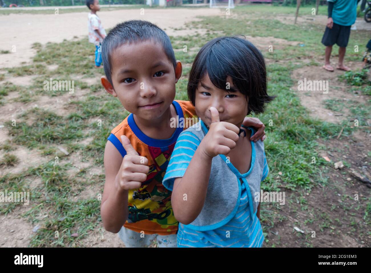 Umphang, Thailand November 26, 2016 - unidentified Karen children 5-8 years old in Karen hill tribe village. High quality photo Stock Photo