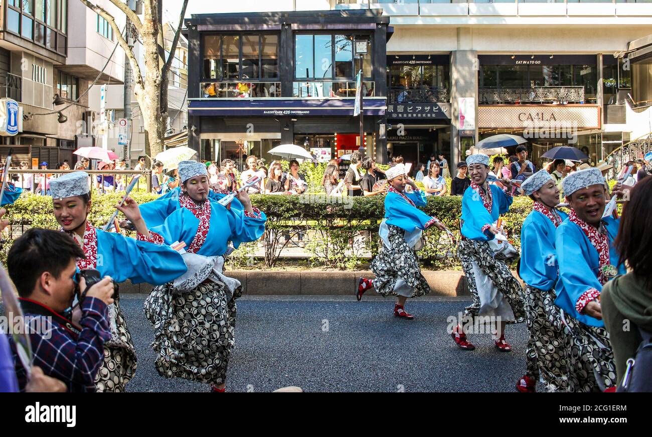 Tokyo, Japan - August, 2018: People dancing at the 2018 Yosakoi Festival in Tokyo, Japan Stock Photo