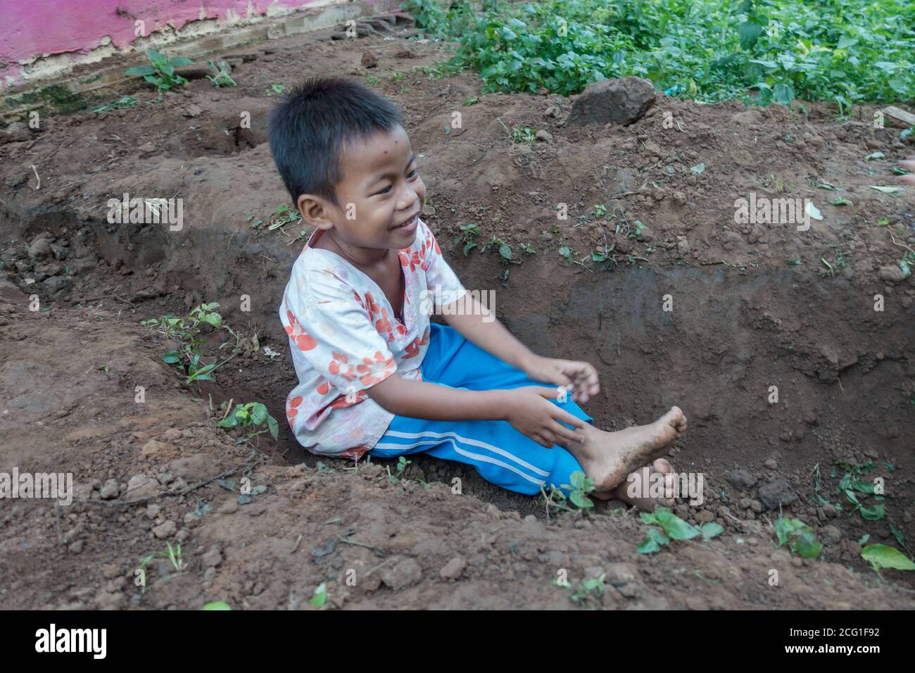 Umphang, Thailand November 26, 2016 - unidentified Karen children 5-8 years old in Karen hill tribe village. High quality photo Stock Photo