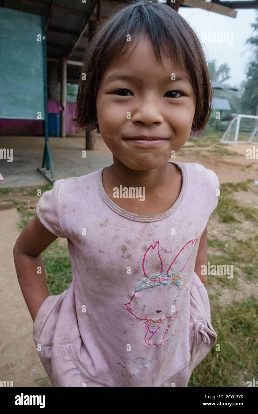 Umphang, Thailand November 26, 2016 - unidentified Karen children 5-8 years old in Karen hill tribe village. High quality photo Stock Photo