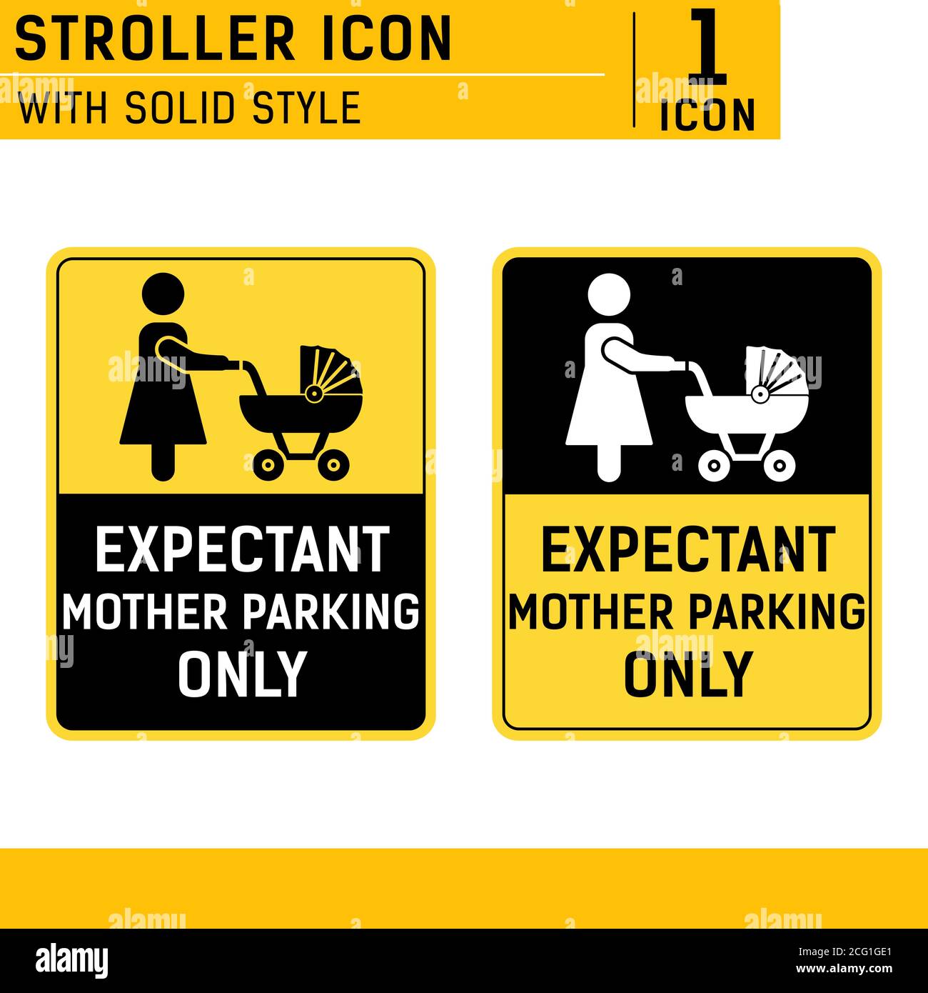 Expectant mother parking only sign symbol with solid style isolated on white background. Parking sign for women with children vector icon design Stock Vector