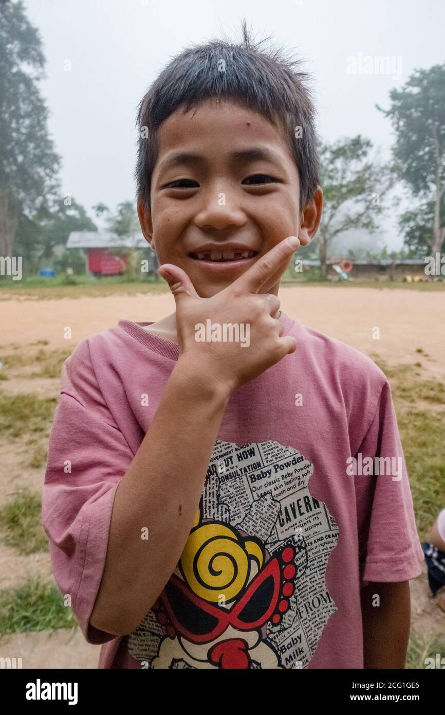 Umphang, Thailand November 26, 2016 - unidentified Karen children 5-8 years old in Karen hill tribe village. High quality photo Stock Photo