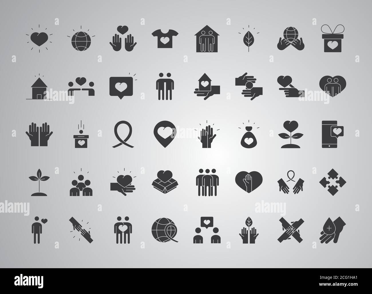 community together charity donation and love silhouette icons set ...