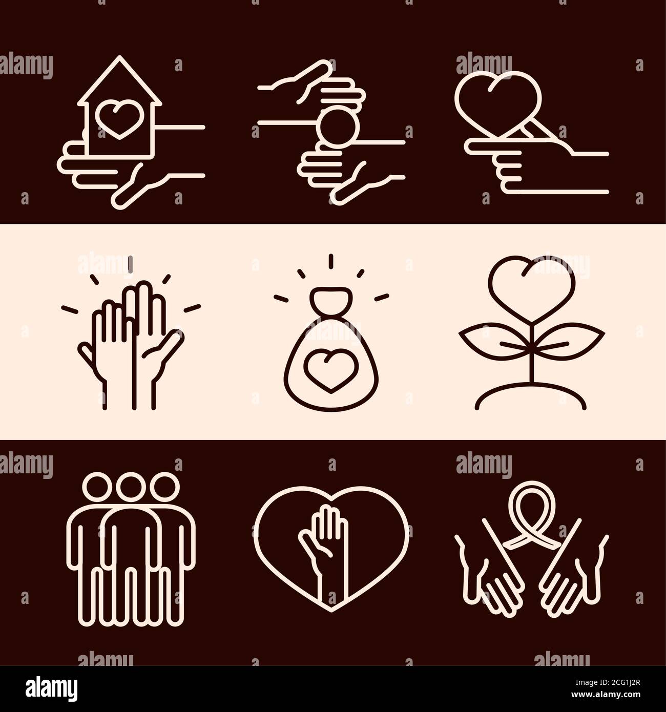 community together support charity donation and love line icons set ...