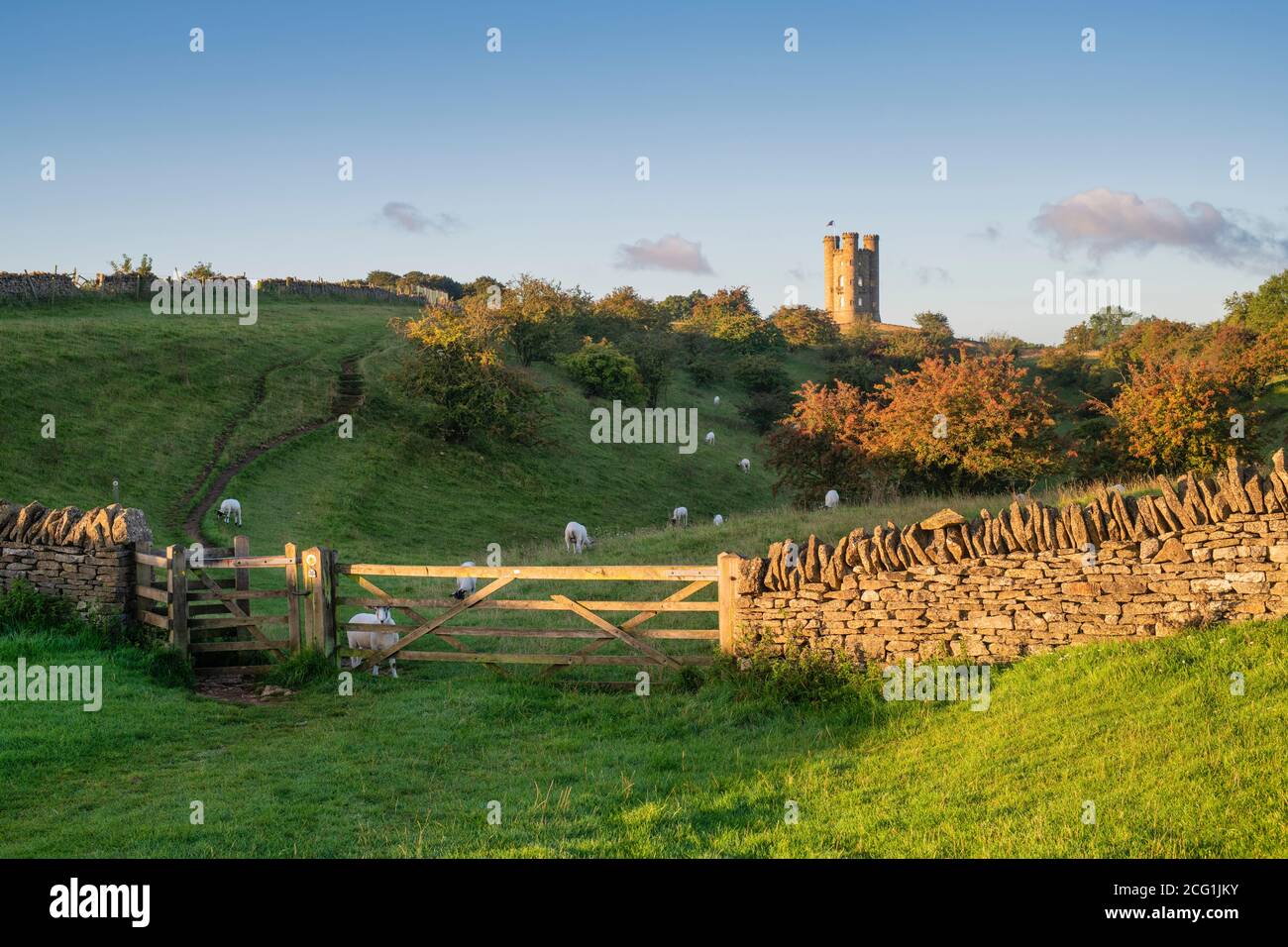 Broadway Tower at sunrise in september along the cotswold way. Broadway