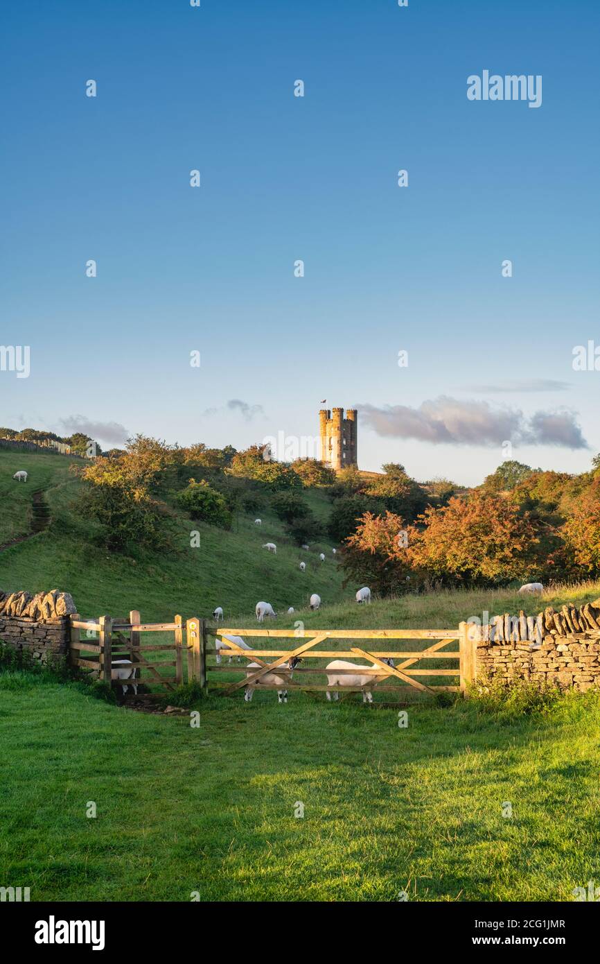 Broadway Tower at sunrise in september along the cotswold way. Broadway