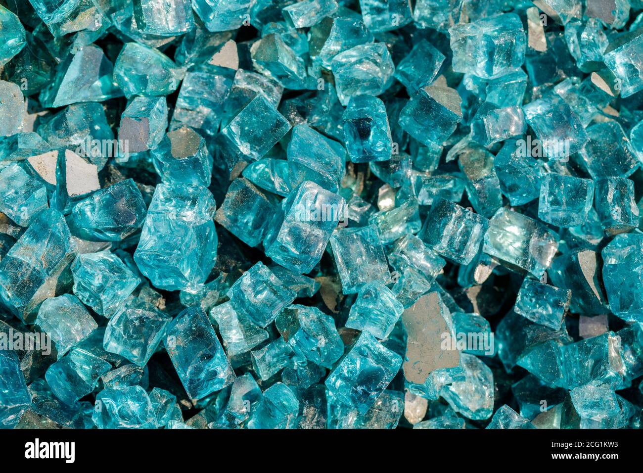 Turquoise Reflective Broken Fire Glass Rocks Stock Photo Alamy