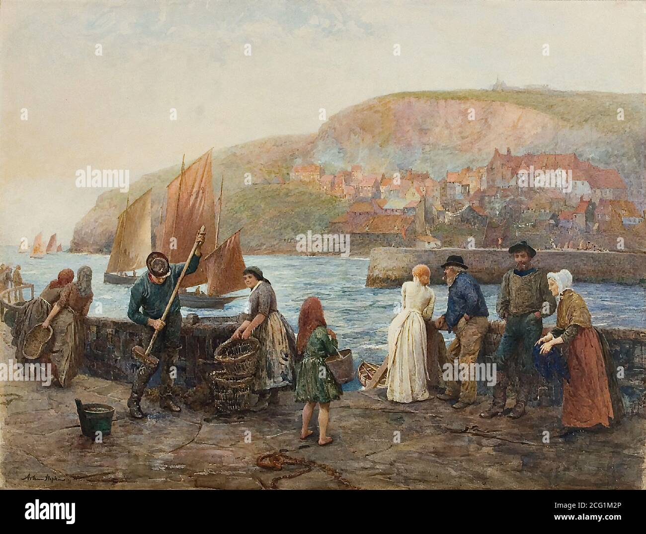 Hopkins Arthur - Saturday Evening on the Quay - British School - 19th  Century Stock Photo