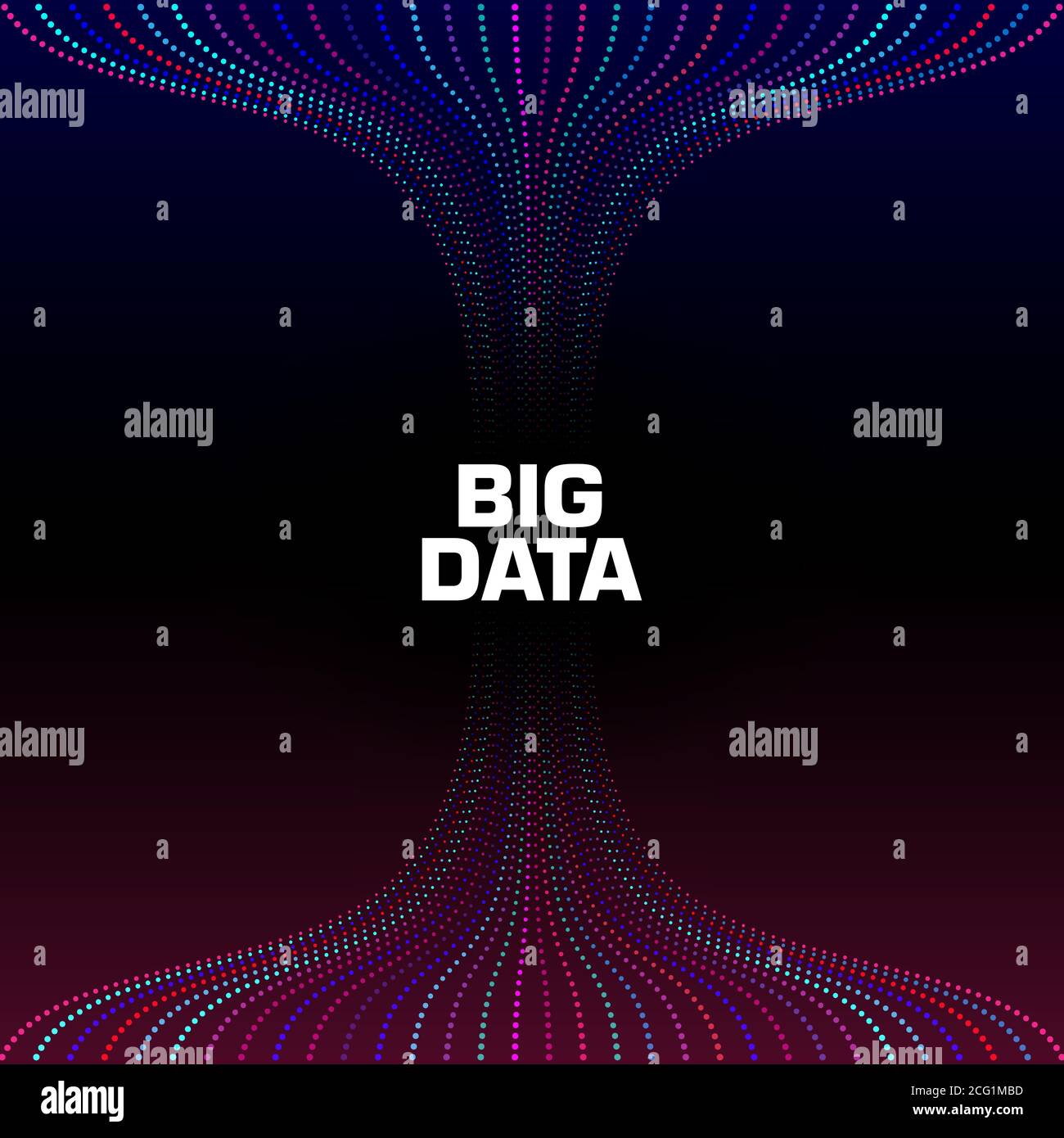 Big data visualization. Wavy strems of data units. Analysis process