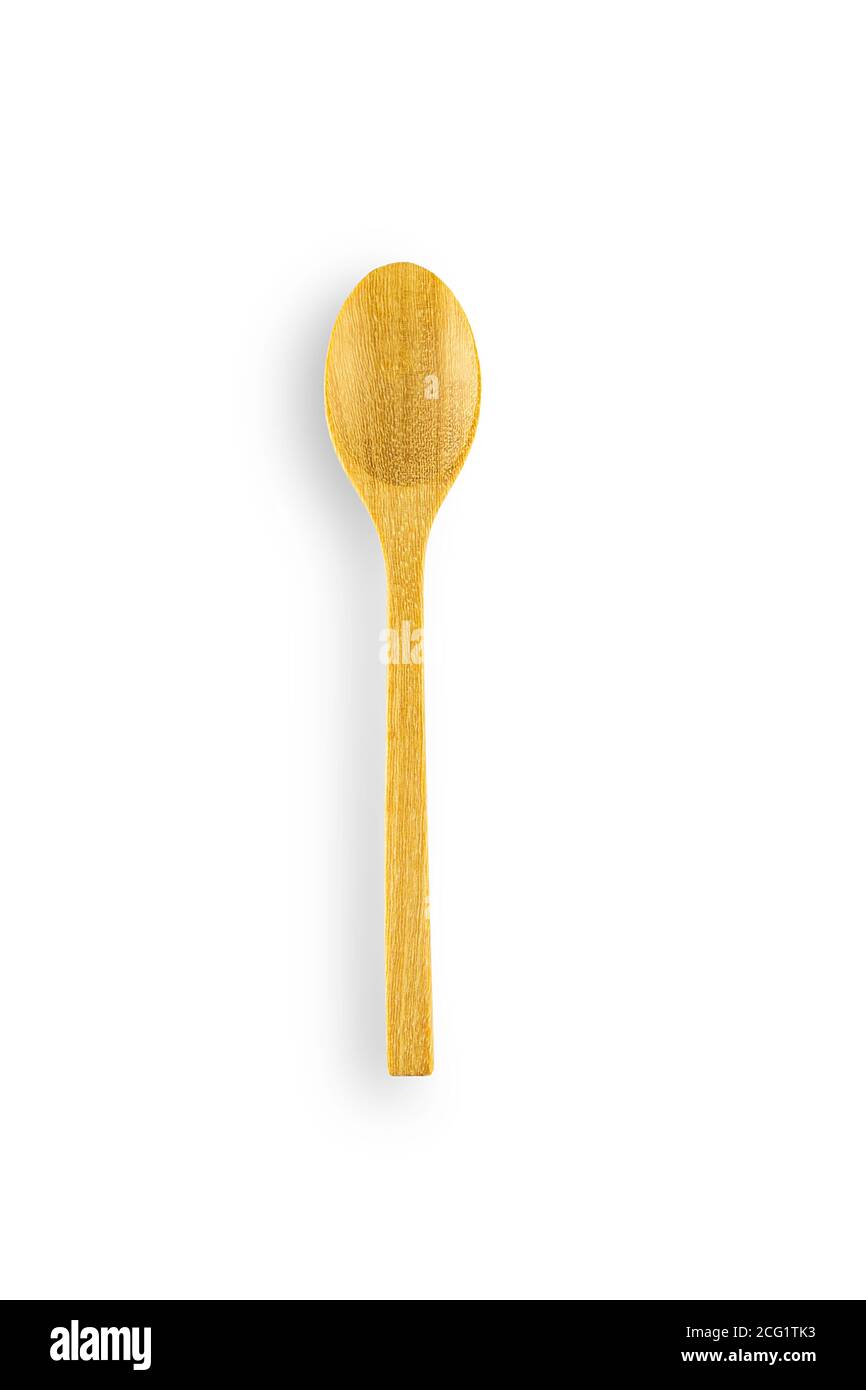 Handmade empty small wooden spoon on white isolated background with ...