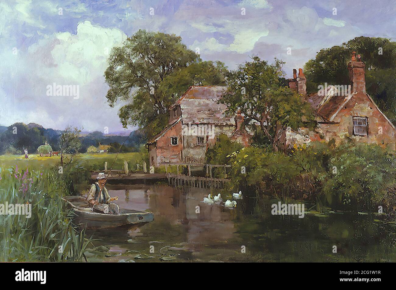 King John Yeend - Fishing on a Quiet Backwater - British School - 19th  Century Stock Photo