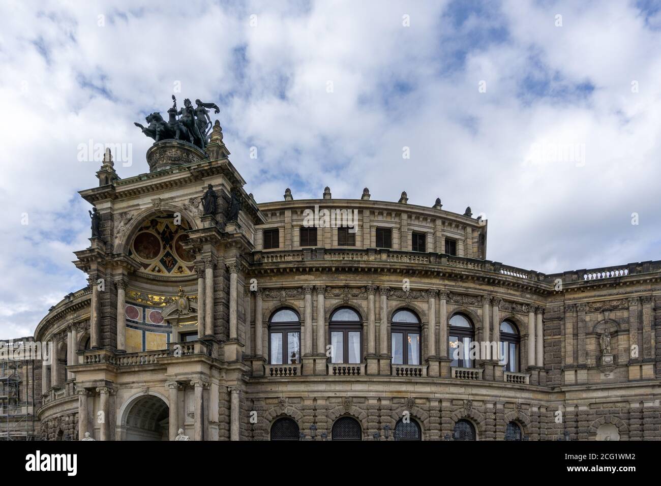 Dresden, Saxony / Germany - 3 September 2020: the Semperoper building in Dresden with the Quadriga above the entrance Stock Photo